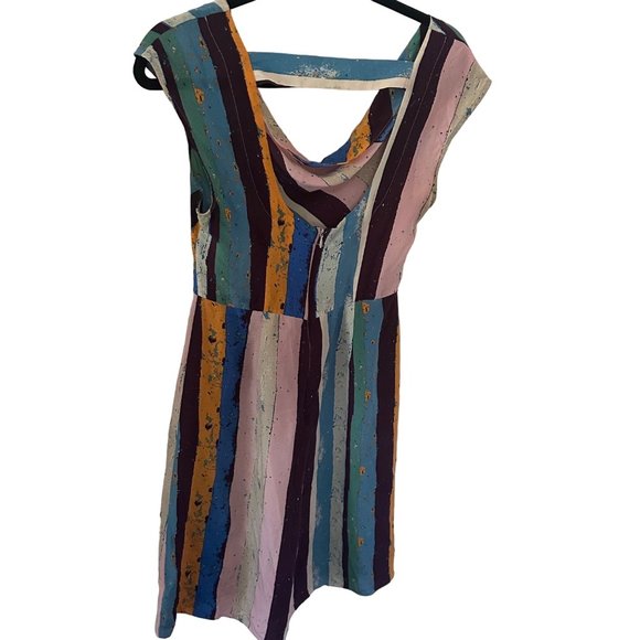 Anthropologie Plenty by Tracy Reese Multicolor Silk Striped Draped Cowl Neck Dre - Picture 7 of 10